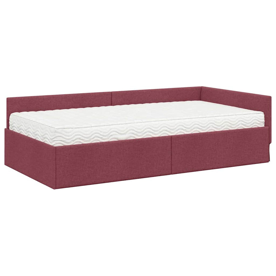 Hoekbedframe Met Matras Anders Met Hoofdeinde 2 Pcs Rood Stof 90 x 190 cm Wijnrood