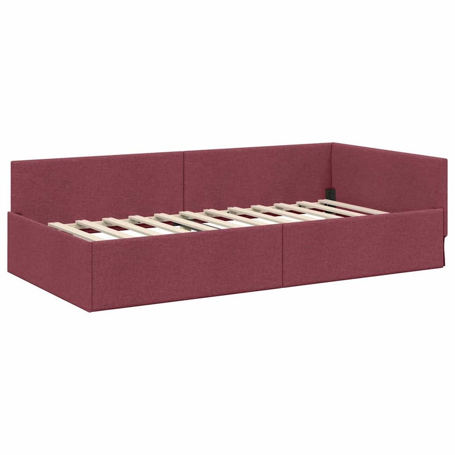 Hoekbedframe Met Matras Anders Met Hoofdeinde 2 Pcs Rood Stof 90 x 190 cm Wijnrood