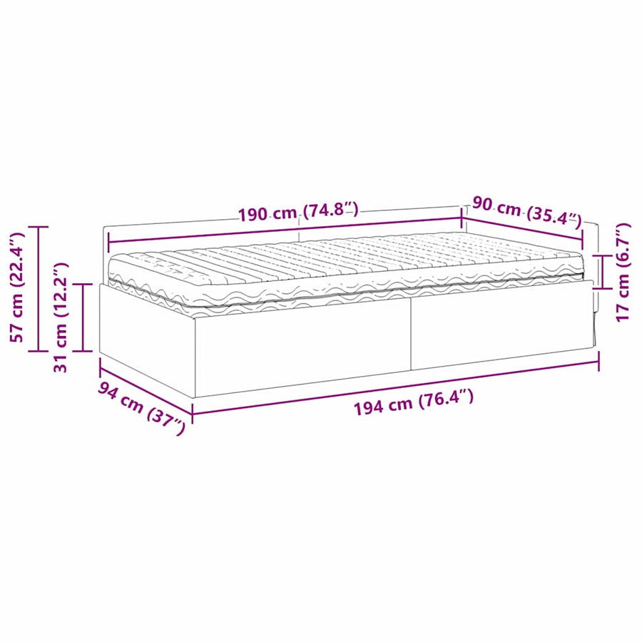 Hoekbedframe Met Matras Anders Met Hoofdeinde 2 Pcs Rood Stof 90 x 190 cm Wijnrood