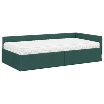 Hoekbedframe Met Matras Anders Met Hoofdeinde 2 Pcs Groen Stof 90 x 190 cm Donkergroen