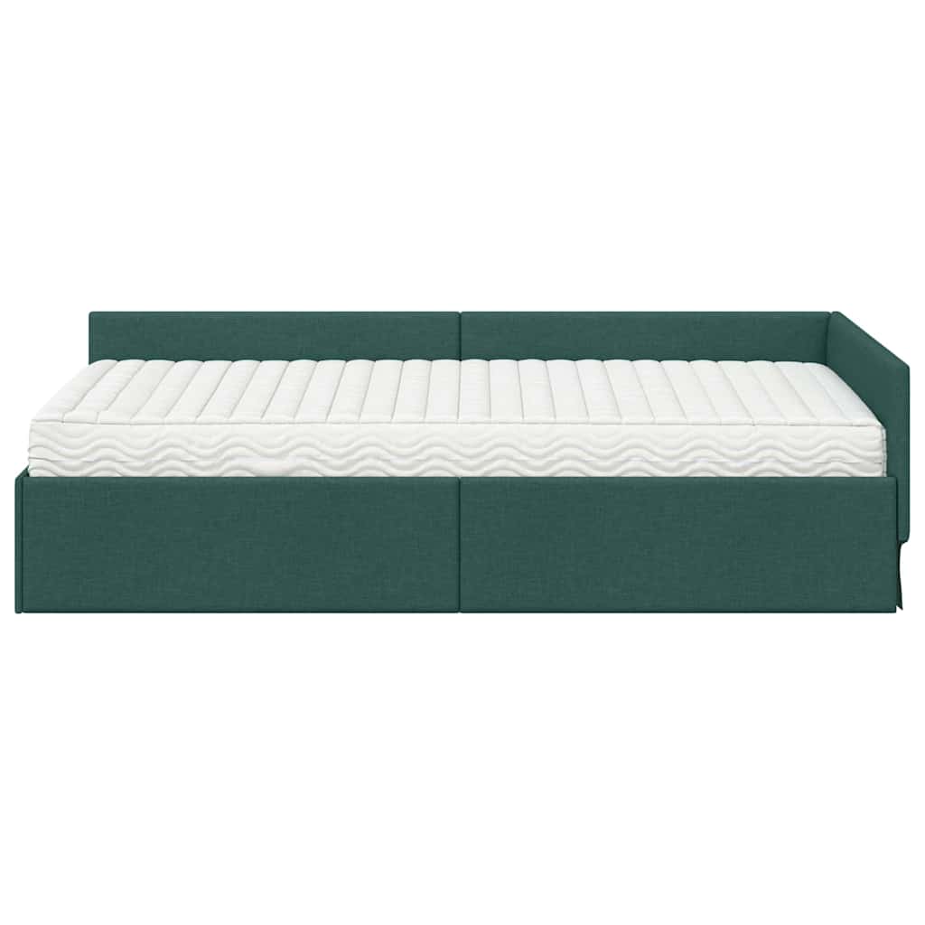Hoekbedframe Met Matras Anders Met Hoofdeinde 2 Pcs Groen Stof 90 x 190 cm Donkergroen