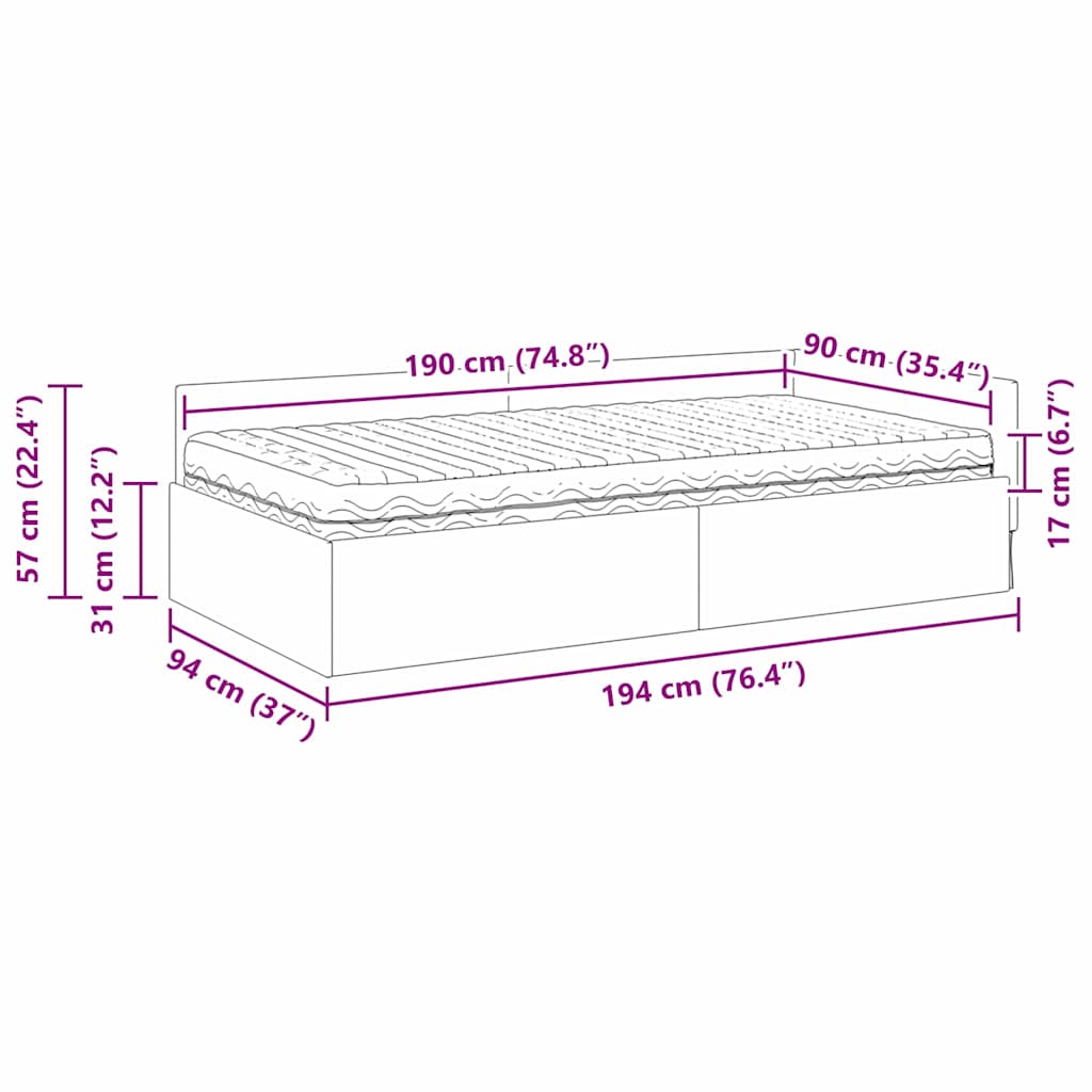 Hoekbedframe Met Matras Anders Met Hoofdeinde 2 Pcs Stof 90 x 190 cm Blauw