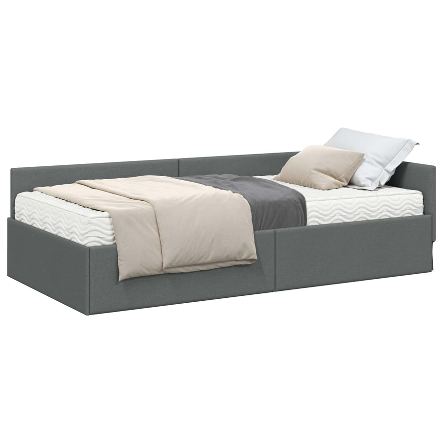 Hoekbedframe Met Matras Anders Met Hoofdeinde 2 Pcs Grijs Stof 90 x 200 cm Donkergrijs
