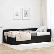 Hoekbedframe met matras 90x200 cm groen stof