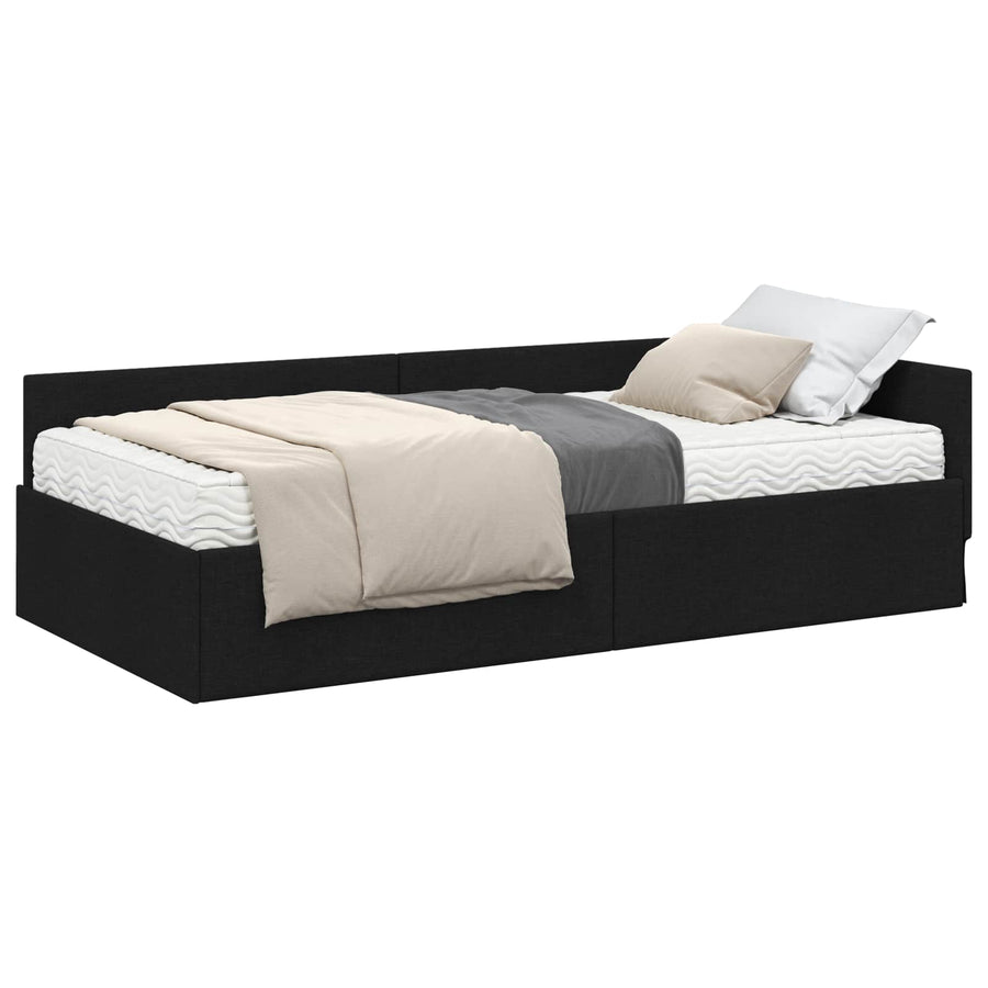 Hoekbedframe Met Matras Anders Met Hoofdeinde 2 Pcs Groen Stof 90 x 200 cm Zwart