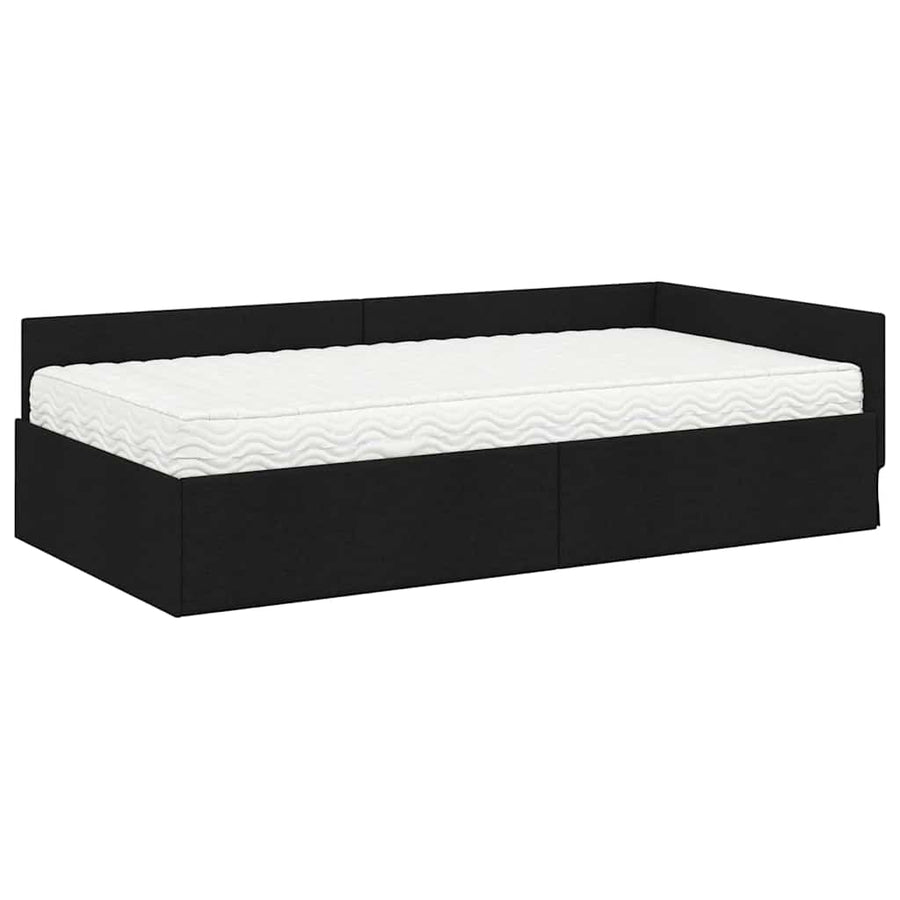 Hoekbedframe Met Matras Anders Met Hoofdeinde 2 Pcs Groen Stof 90 x 200 cm Zwart