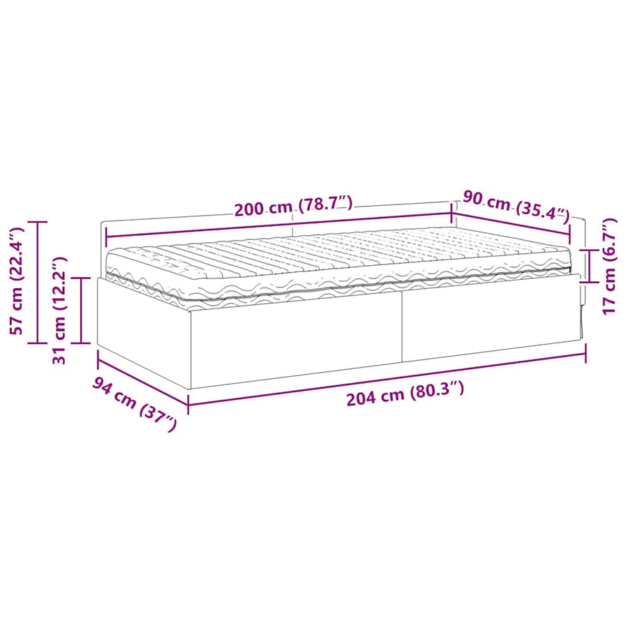 Hoekbedframe Met Matras Anders Met Hoofdeinde 2 Pcs Grijs Stof 90 x 200 cm Wijnrood