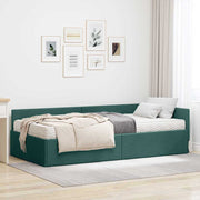 Hoekbedframe met matras 90x200 cm donkergroen stof
