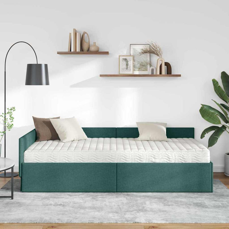 Hoekbedframe Met Matras Anders Met Hoofdeinde 2 Pcs Groen Stof 90 x 200 cm Donkergroen