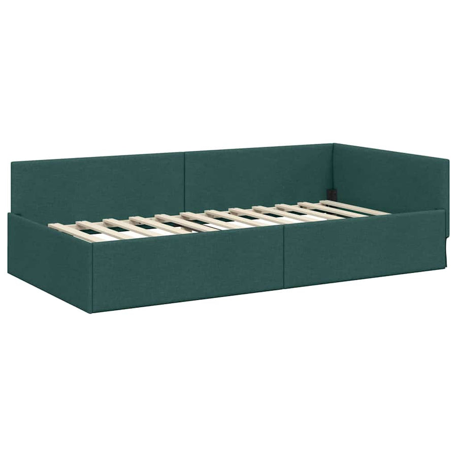 Hoekbedframe Met Matras Anders Met Hoofdeinde 2 Pcs Groen Stof 90 x 200 cm Donkergroen