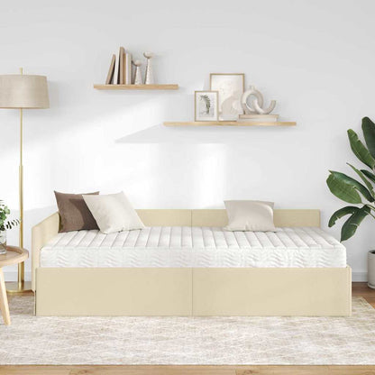 Hoekbedframe Met Matras Anders Met Hoofdeinde 2 Pcs Stof 90 x 200 cm Crème