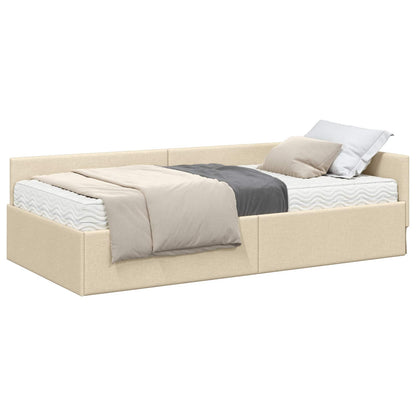 Hoekbedframe Met Matras Anders Met Hoofdeinde 2 Pcs Stof 90 x 200 cm Crème