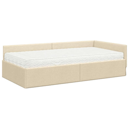 Hoekbedframe Met Matras Anders Met Hoofdeinde 2 Pcs Stof 90 x 200 cm Crème