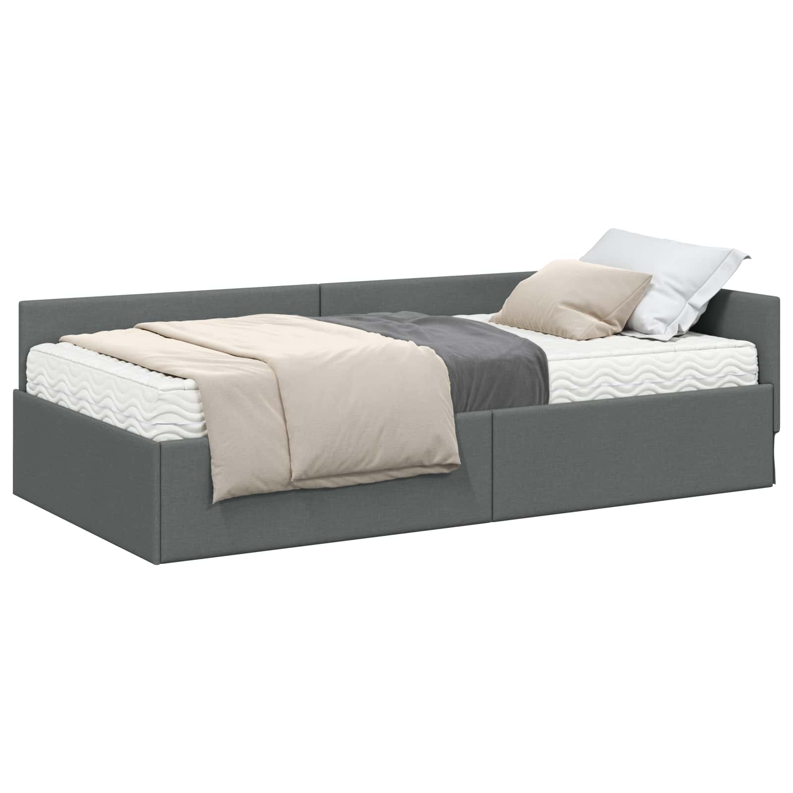 Hoekbedframe Met Matras Anders Met Hoofdeinde 2 Pcs Grijs Stof 100 x 200 cm Donkergrijs