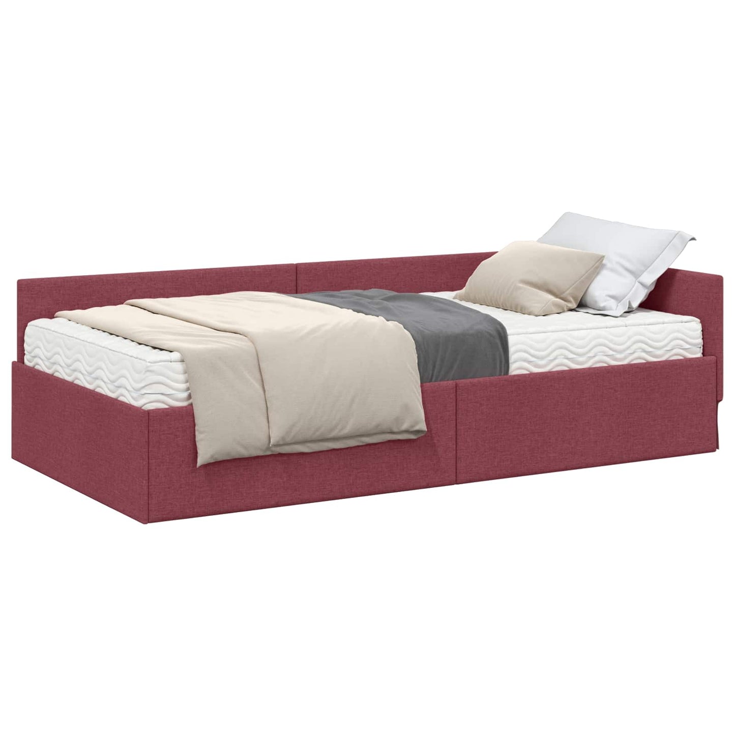 Hoekbedframe Met Matras Anders Met Hoofdeinde 2 Pcs Grijs Stof 100 x 200 cm Wijnrood