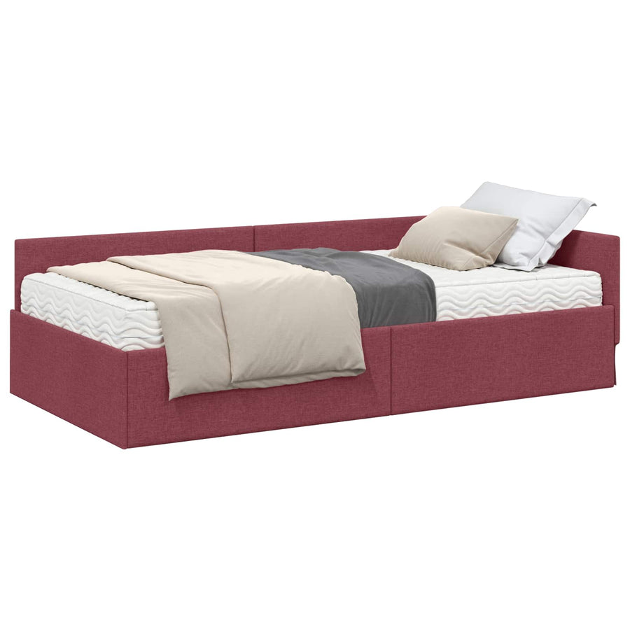 Hoekbedframe Met Matras Anders Met Hoofdeinde 2 Pcs Grijs Stof 100 x 200 cm Wijnrood