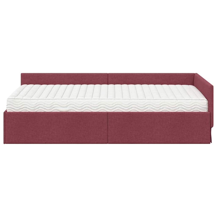 Hoekbedframe Met Matras Anders Met Hoofdeinde 2 Pcs Grijs Stof 100 x 200 cm Wijnrood