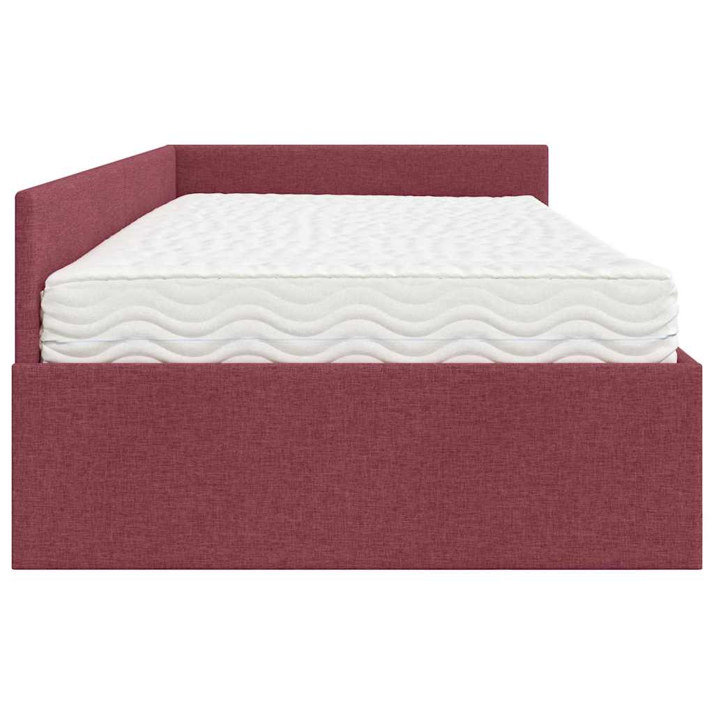 Hoekbedframe Met Matras Anders Met Hoofdeinde 2 Pcs Grijs Stof 100 x 200 cm Wijnrood