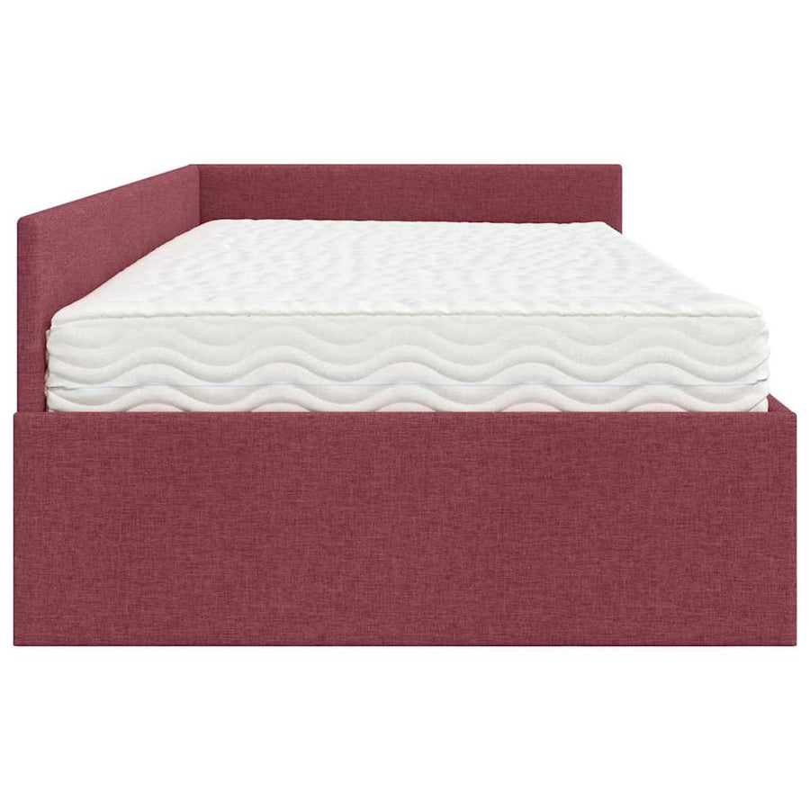 Hoekbedframe Met Matras Anders Met Hoofdeinde 2 Pcs Grijs Stof 100 x 200 cm Wijnrood