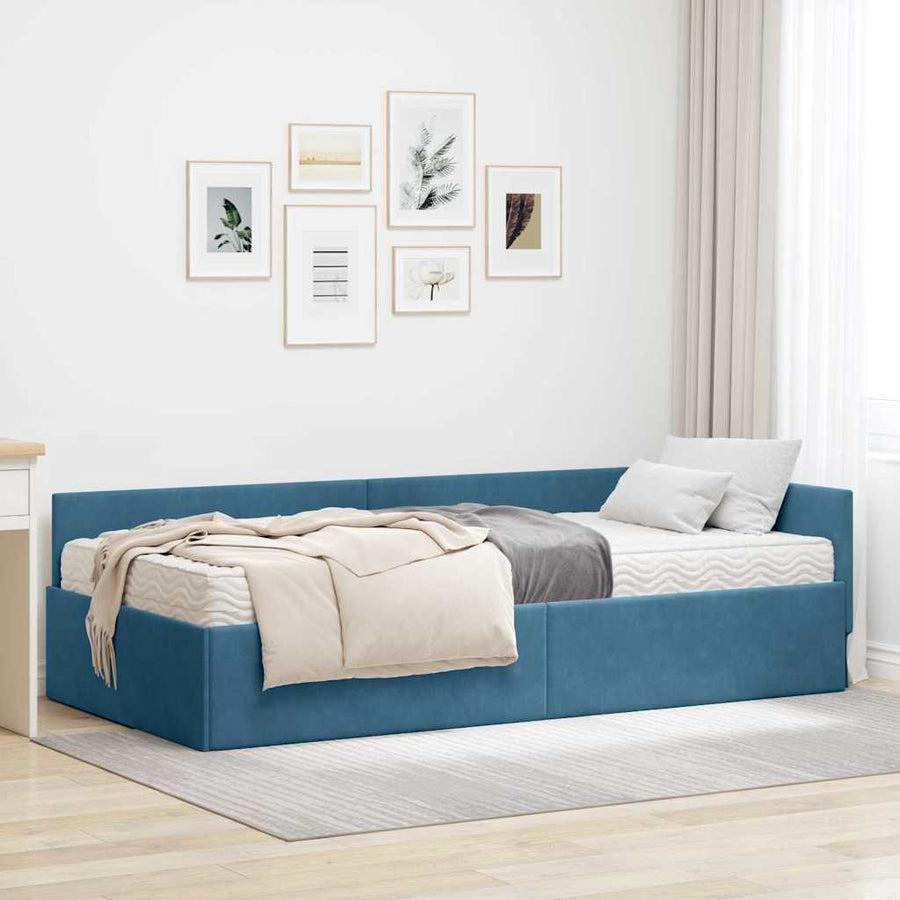 Hoekbedframe Met Matras Anders 2 Pcs Fluweel 80 x 200 cm Blauw