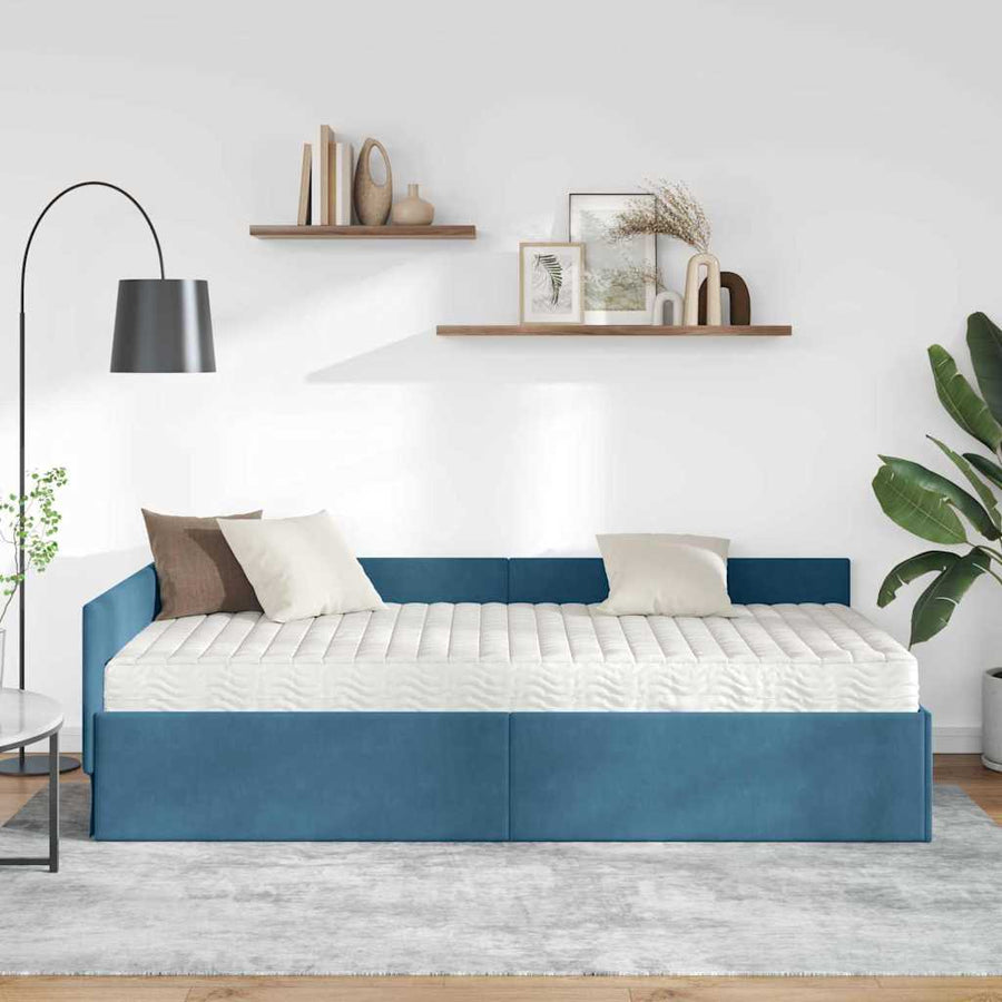 Hoekbedframe Met Matras Anders 2 Pcs Fluweel 80 x 200 cm Blauw