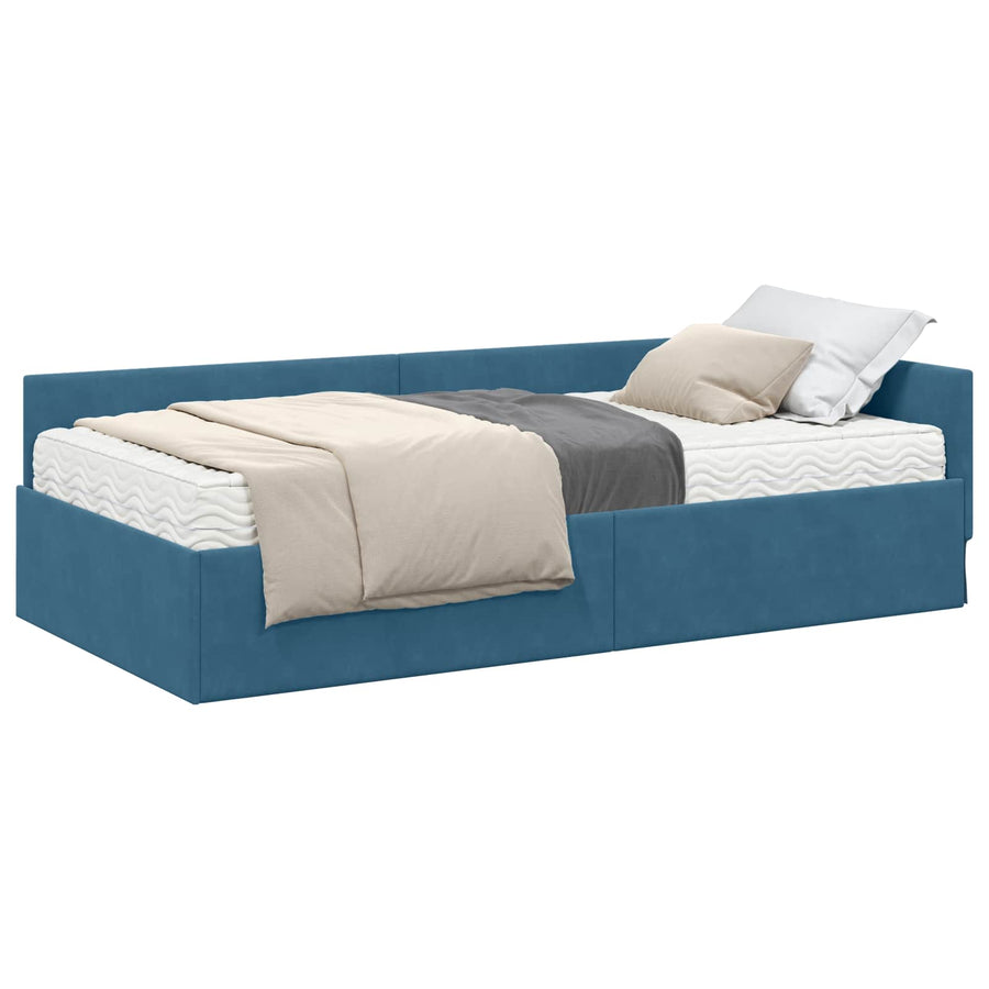 Hoekbedframe Met Matras Anders 2 Pcs Fluweel 80 x 200 cm Blauw