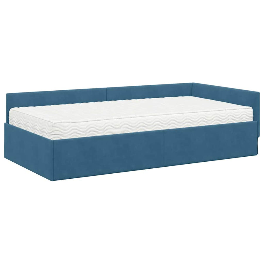 Hoekbedframe Met Matras Anders 2 Pcs Fluweel 80 x 200 cm Blauw