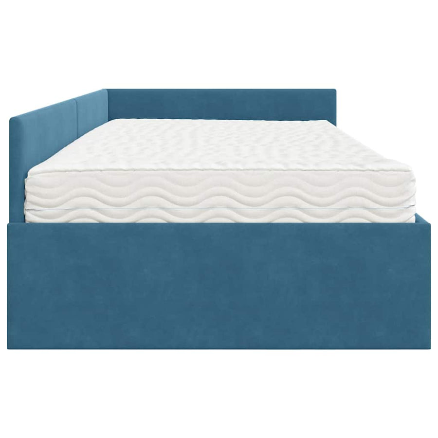 Hoekbedframe Met Matras Anders 2 Pcs Fluweel 80 x 200 cm Blauw