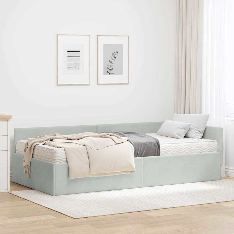 Hoekbedframe Met Matras Anders 2 Pcs Fluweel 80 x 200 cm Lichtgrijs