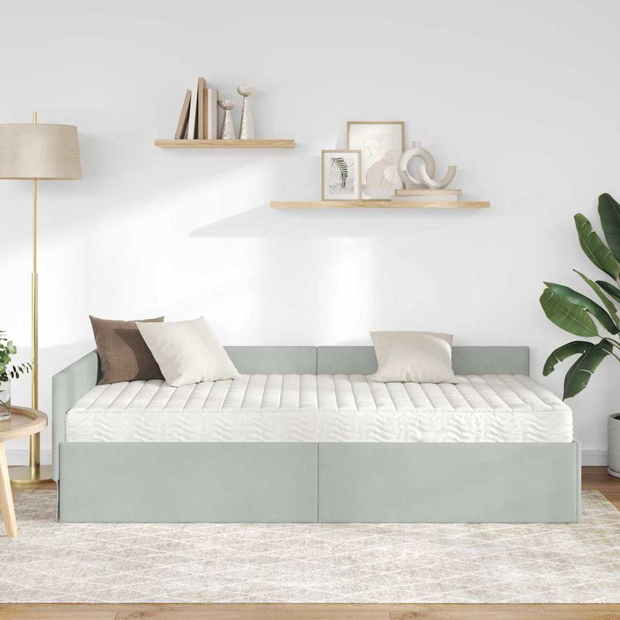 Hoekbedframe Met Matras Anders 2 Pcs Fluweel 80 x 200 cm Lichtgrijs