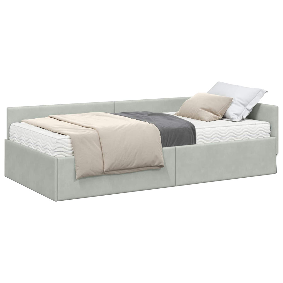 Hoekbedframe Met Matras Anders 2 Pcs Fluweel 80 x 200 cm Lichtgrijs