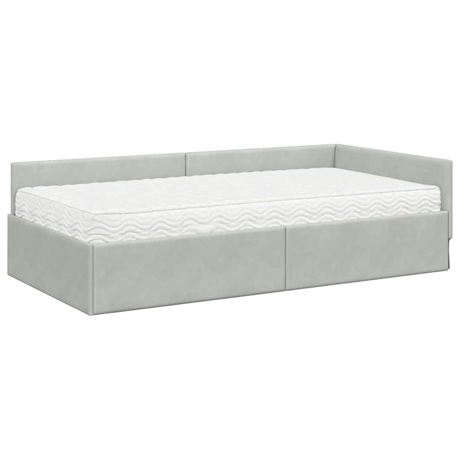 Hoekbedframe Met Matras Anders 2 Pcs Fluweel 80 x 200 cm Lichtgrijs