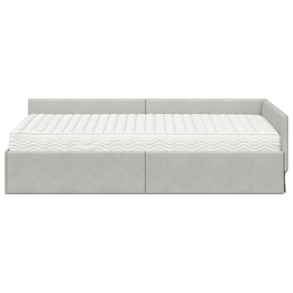 Hoekbedframe Met Matras Anders 2 Pcs Fluweel 80 x 200 cm Lichtgrijs