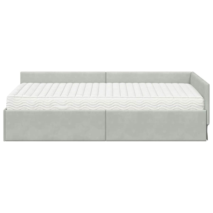 Hoekbedframe Met Matras Anders 2 Pcs Fluweel 80 x 200 cm Lichtgrijs