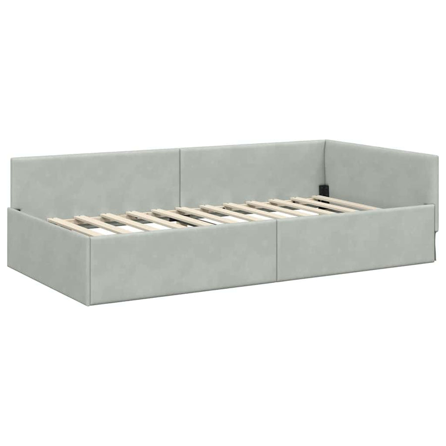 Hoekbedframe Met Matras Anders 2 Pcs Fluweel 80 x 200 cm Lichtgrijs