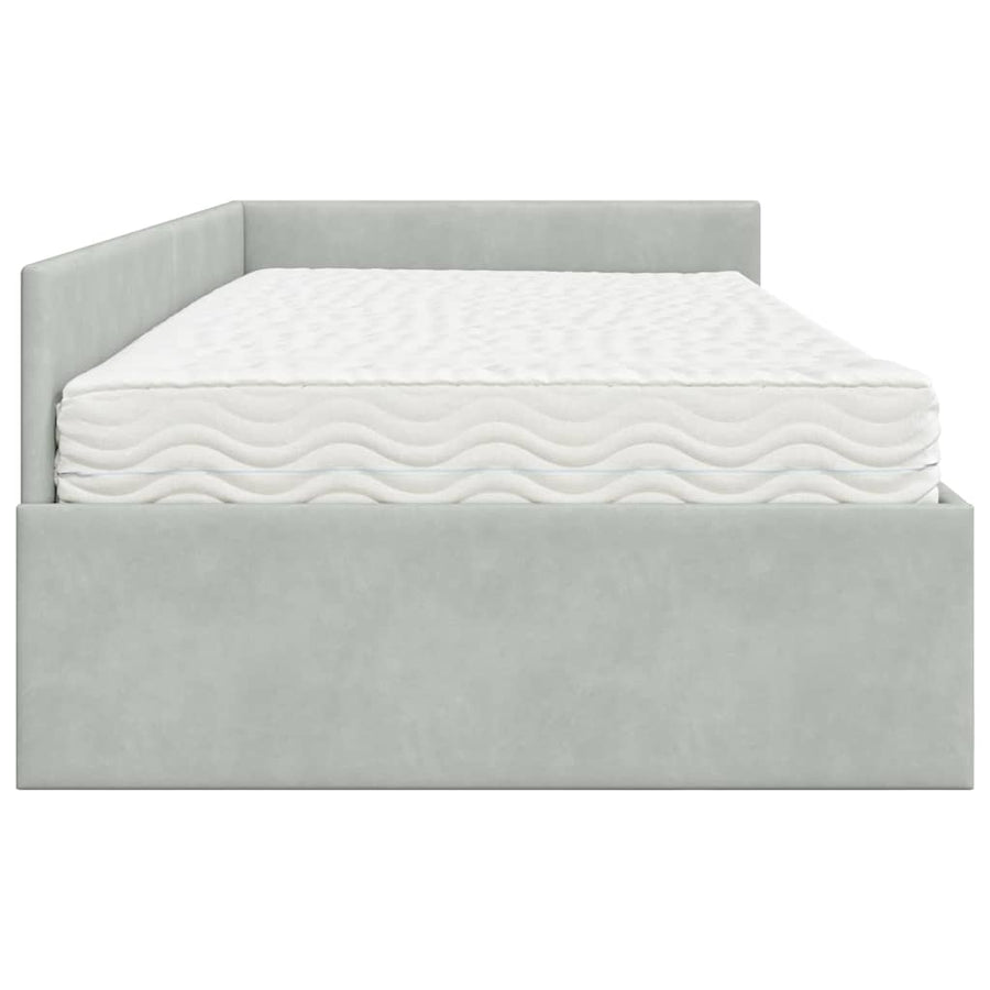 Hoekbedframe Met Matras Anders 2 Pcs Fluweel 80 x 200 cm Lichtgrijs