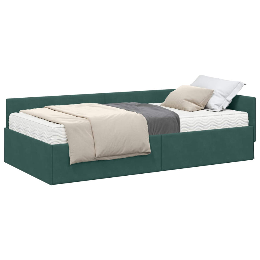 Hoekbedframe Met Matras Anders 2 Pcs Groen Fluweel 80 x 200 cm Donkergroen