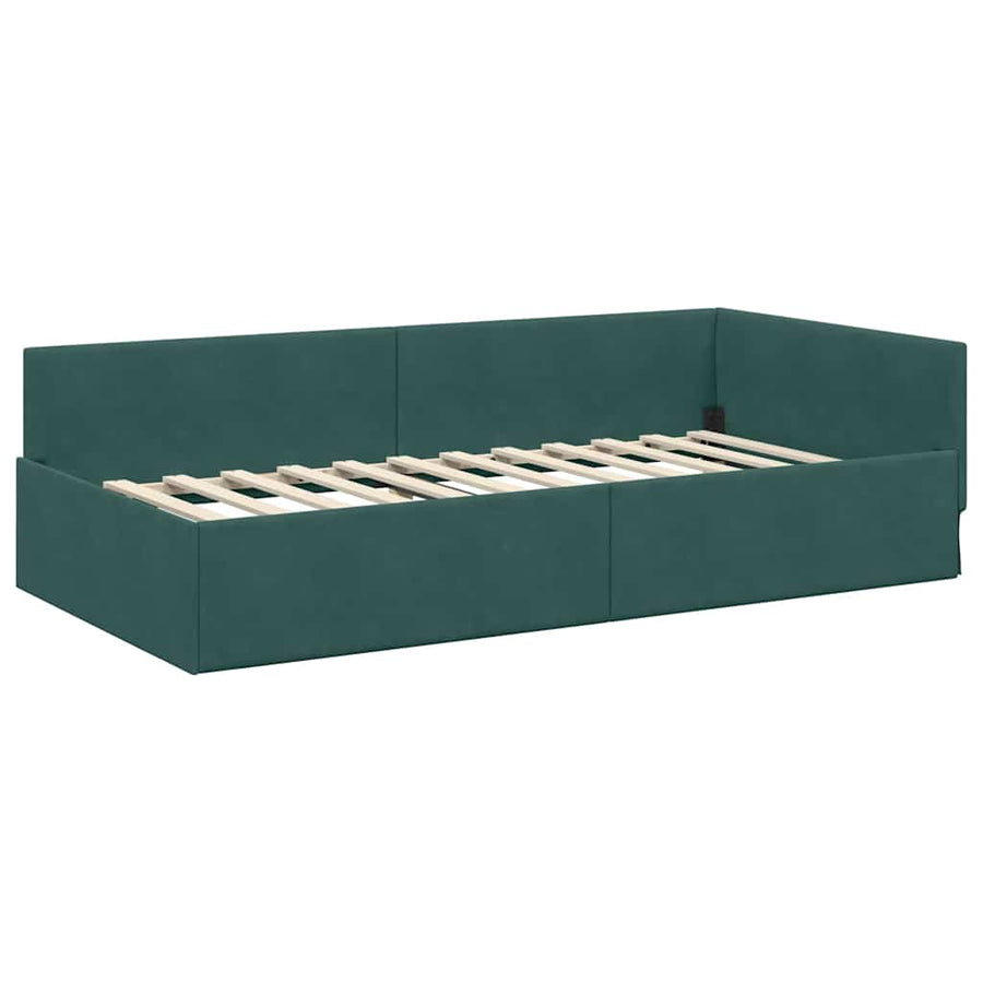Hoekbedframe Met Matras Anders 2 Pcs Groen Fluweel 80 x 200 cm Donkergroen