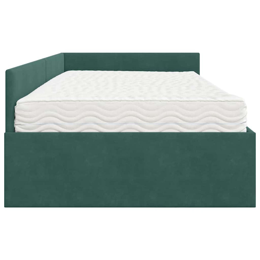 Hoekbedframe Met Matras Anders 2 Pcs Groen Fluweel 80 x 200 cm Donkergroen