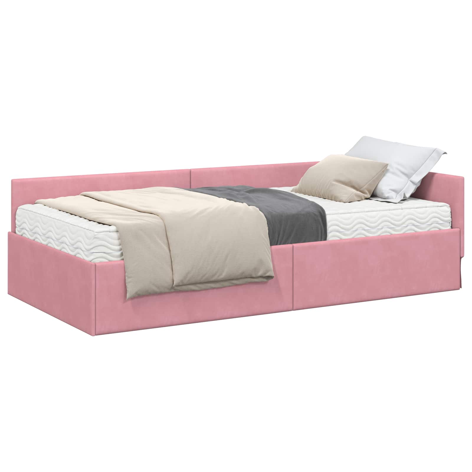 Hoekbedframe met Matras Anders 2 pcs Grijs Fluweel