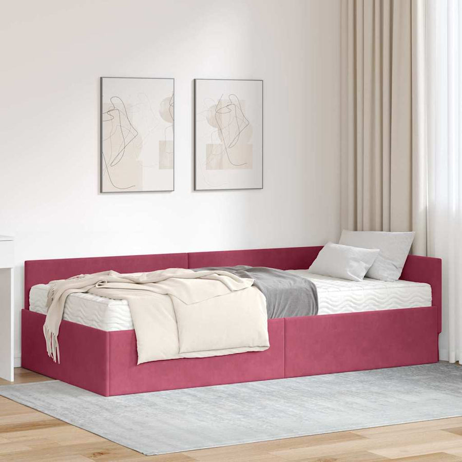 Hoekbedframe Met Matras Anders 2 Pcs Groen Fluweel 80 x 200 cm Wijnrood