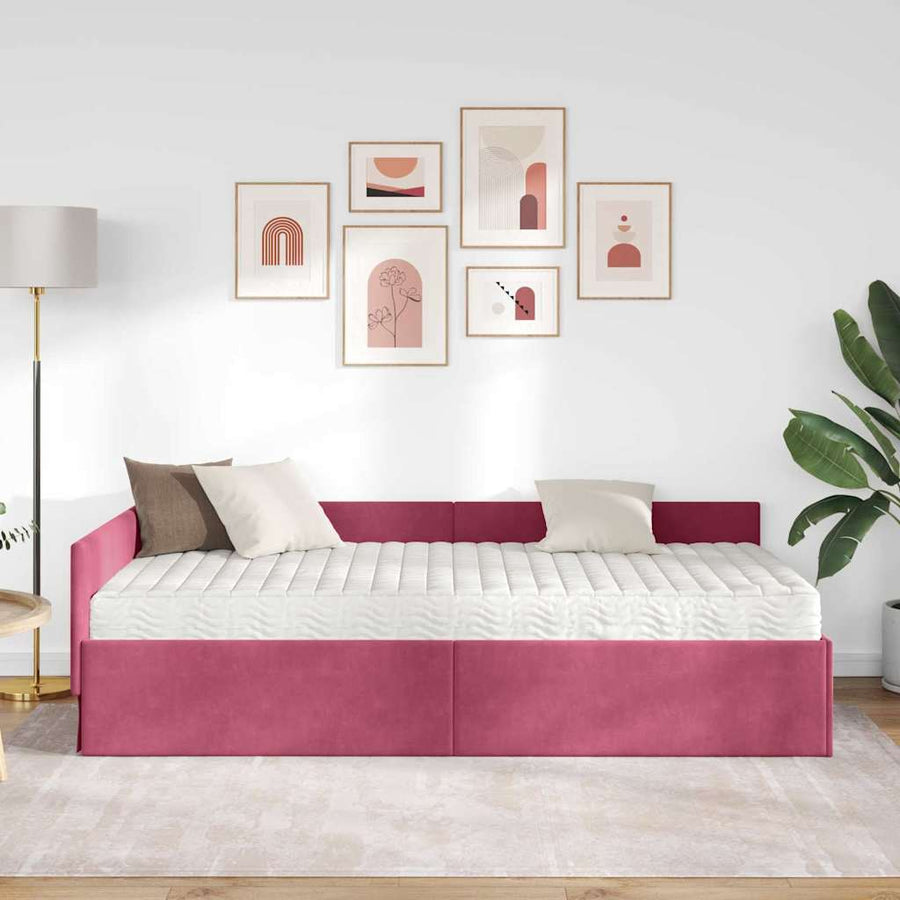 Hoekbedframe Met Matras Anders 2 Pcs Groen Fluweel 80 x 200 cm Wijnrood