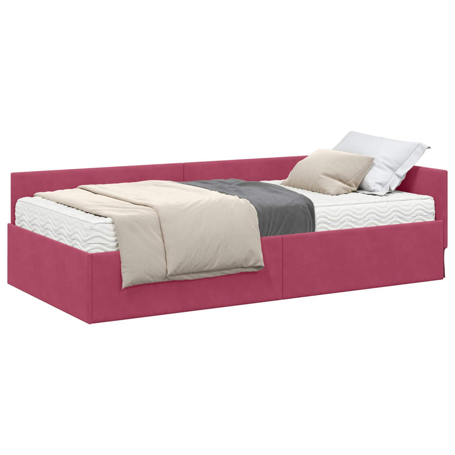 Hoekbedframe Met Matras Anders 2 Pcs Groen Fluweel 80 x 200 cm Wijnrood