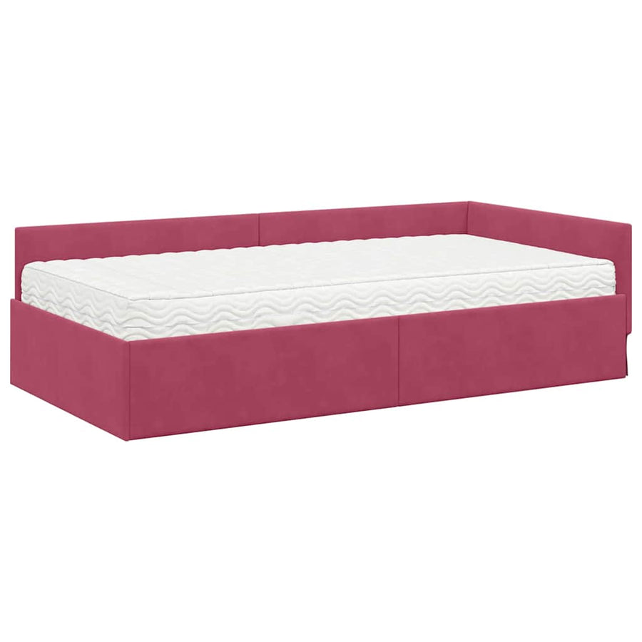 Hoekbedframe Met Matras Anders 2 Pcs Groen Fluweel 80 x 200 cm Wijnrood