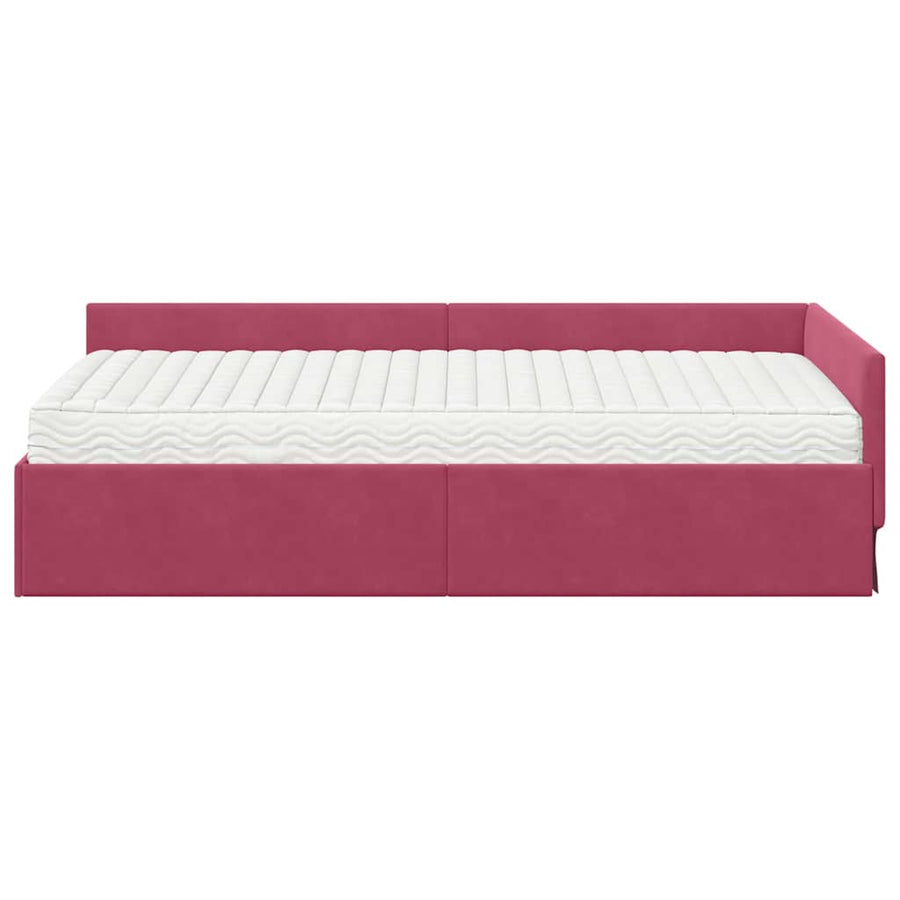 Hoekbedframe Met Matras Anders 2 Pcs Groen Fluweel 80 x 200 cm Wijnrood