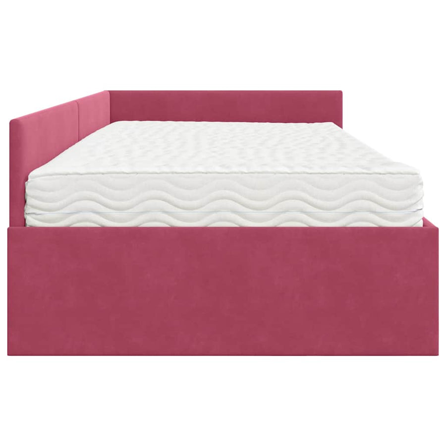Hoekbedframe Met Matras Anders 2 Pcs Groen Fluweel 80 x 200 cm Wijnrood