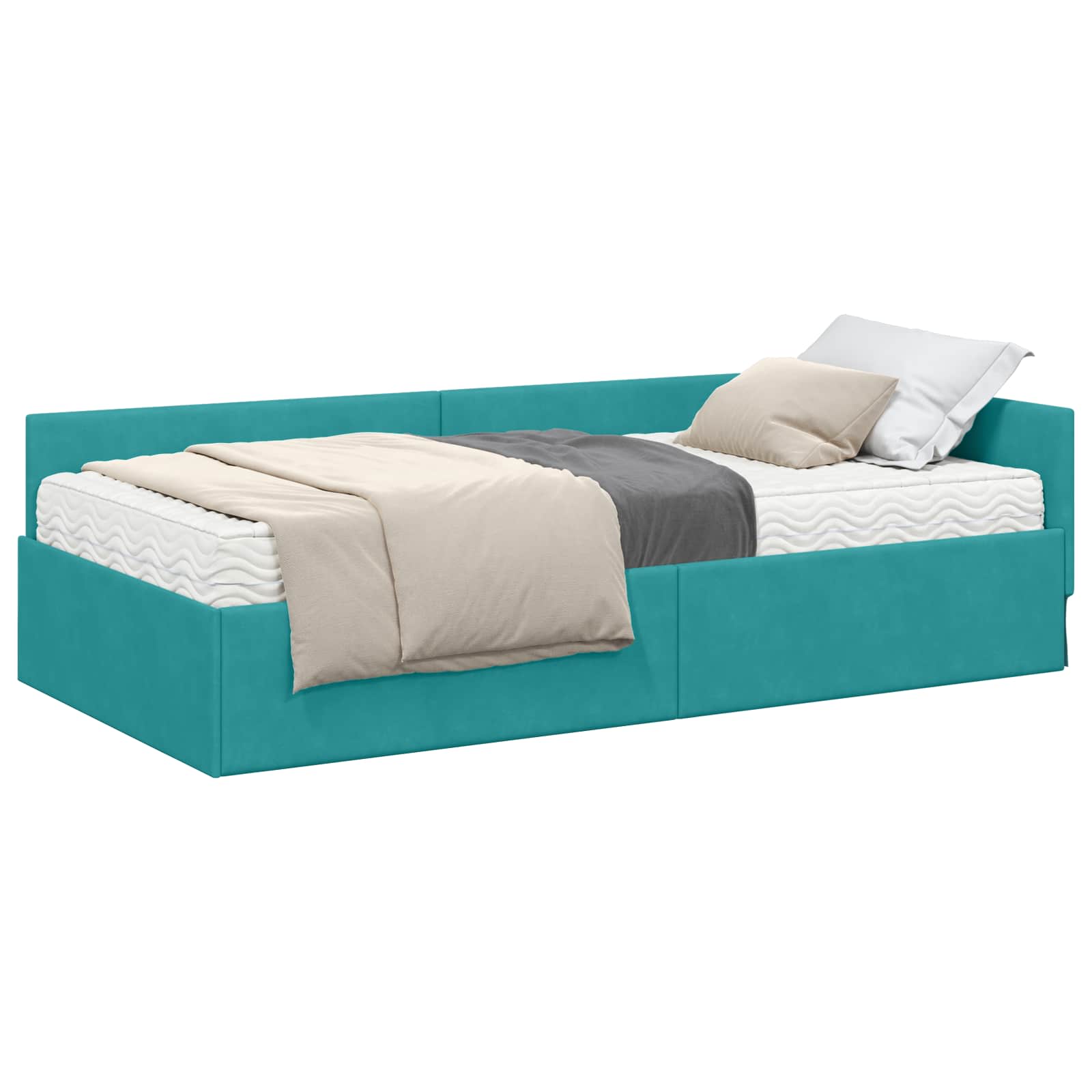 Hoekbedframe Met Matras Anders 2 Pcs Fluweel 80 x 200 cm Turquoise