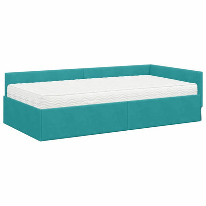 Hoekbedframe Met Matras Anders 2 Pcs Fluweel 80 x 200 cm Turquoise