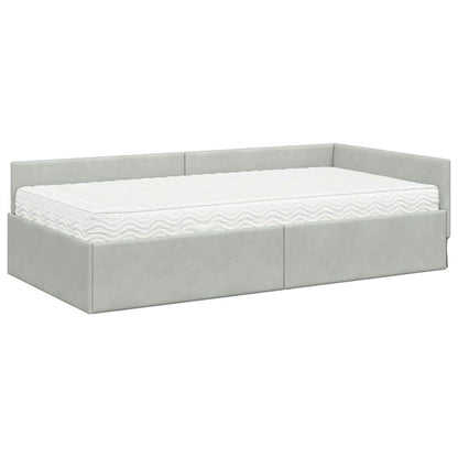 Hoekbedframe Met Matras Anders 2 Pcs Fluweel 90 x 190 cm Lichtgrijs