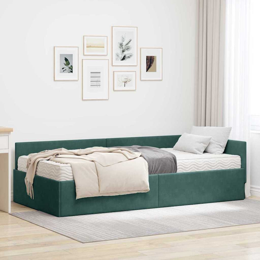 Hoekbedframe Met Matras Anders 2 Pcs Groen Fluweel 90 x 190 cm Donkergroen